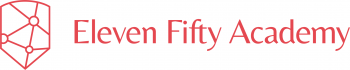 Logo of Eleven Fifty Academy featuring a red networked shield design on the left and the text 'Eleven Fifty Academy' written in red on the right.