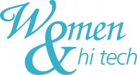 Logo of "Women & Hi Tech" in teal font. The word "Women" is written in a script font, and the words "& hi tech" are in a more straightforward sans-serif typeface. The "&" symbol is large and prominently integrated into the design.